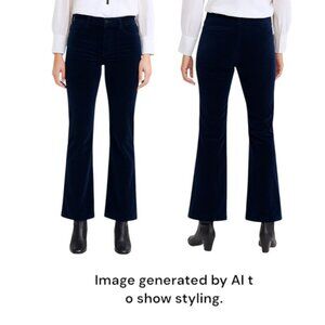 Nili Lotan Derek Velvet Flared Pants, Dark Navy, Made in USA, Size 10, New with